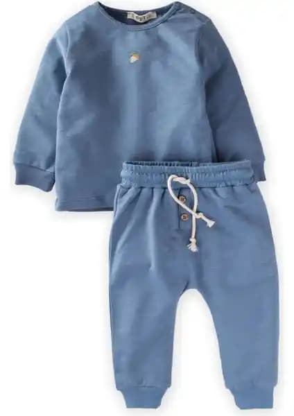 Cigit Palamut Nakışlı Sweat Takım Indigo Mavi Rahat ve Şık Tasarım