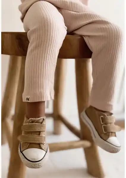 Çocuklar İçin Konforlu ve Şık Fitilli Tayt 0-5 Yaş Pudra Pembe