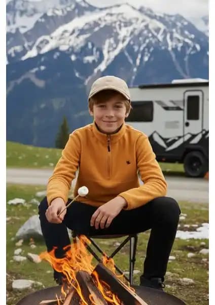 Çocuklar İçin Yüksek Kaliteli Fermuarlı Dik Yaka Şardonlu Polar Kışlık Mont