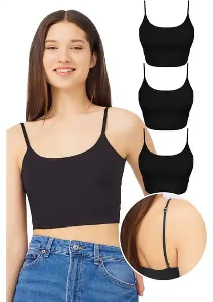 Cottonhill Ayarlanabilir İnce Askılı Lazer Kesim Crop Büstiyer Modaya Uygun Şık Kadın Giyim Parçası