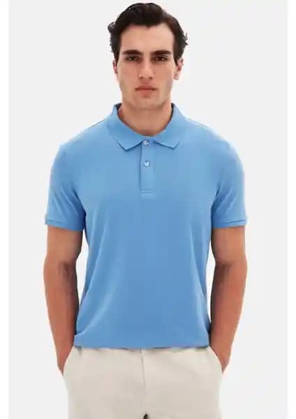D'S Damat %100 Pamuklu Açık Indigo Polo Yaka T-Shirt Erkek Günlük Kullanım İçin