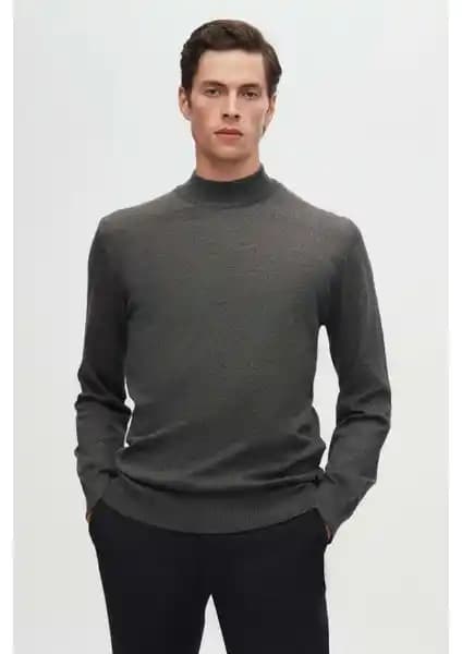 D'S Damat Erkek Regular Fit Antrasit Pamuk Karışımlı Yarım Balıkçı Kazak Günlük ve Şık Kullanım İçin