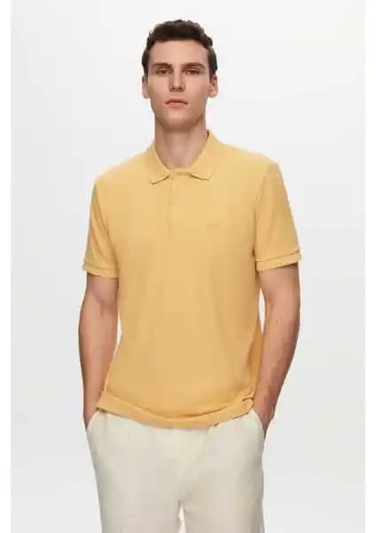 D'S Damat Regular Fit Açık Sarı Pike Dokulu %100 Pamuk Polo Yaka T-Shirt