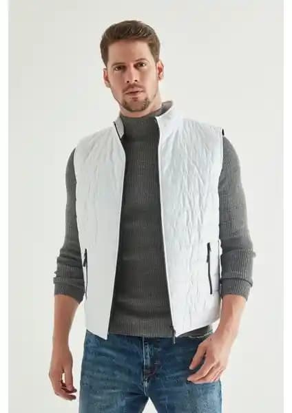 D'S Damat Regular Fit Beyaz Mevsimlik Yelek Mont Erkekler İçin Şık ve Fonksiyonel Tasarım