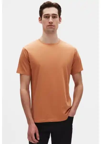 D'S Damat Slim Fit Tarçın Bisiklet Yaka Pamuklu Erkek Tişörtü Günlük ve Spor Kullanım İçin