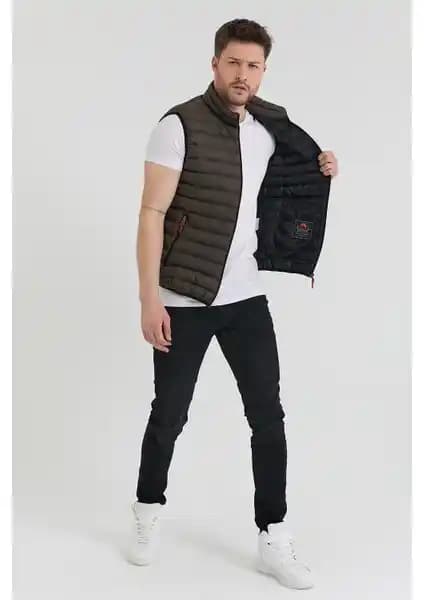 Danger Erkek Slim Fit Haki Şişme Yelek Su Geçirmez ve Modern Tasarım