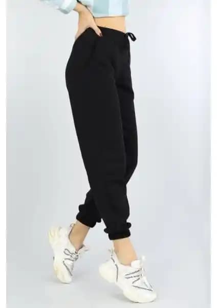 DAXİS Sportwear Kadın Siyah Yüksek Belli Jogger Eşofman Altı İnce ve Rahat Tasarım