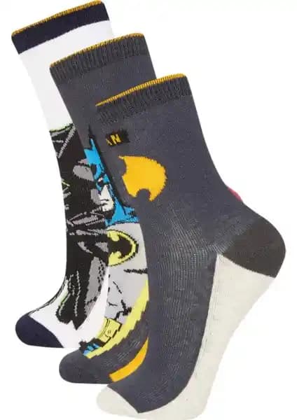 DeFacto Erkek Çocuk Batman 3'lü Pamuklu Uzun Çorap Seti Günlük ve Spor Kullanımı İçin