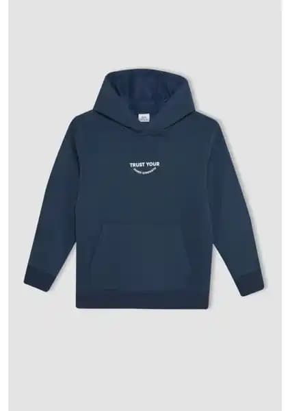DeFacto Erkek Çocuk Kapüşonlu Yazı Baskılı Sweatshirtleri Günlük Kullanım İçin Uygun