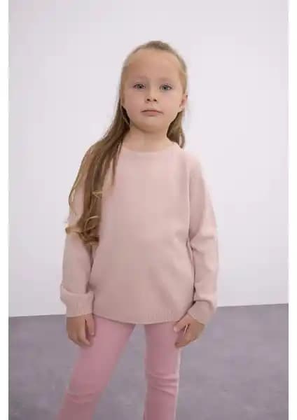 DeFacto Kız Bebek Açık Pembe Bisiklet Yaka Basic Triko Kazak Günlük Şıklık ve Konfor İçin