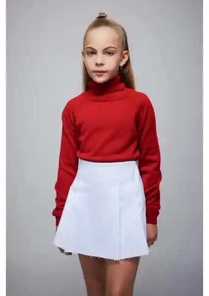 DeFacto Kız Çocuk Balıkçı Yaka Kırmızı Kazak Günlük ve Şık Tasarım