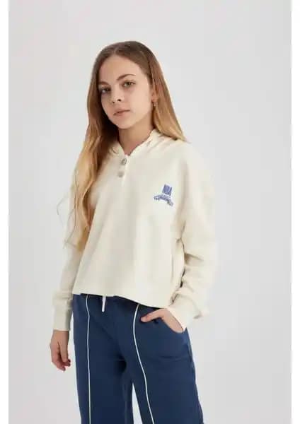 DeFacto NBA Temalı Kız Çocuk Crop Kapüşonlu Sweatshirt Şık ve Rahat Tasarım