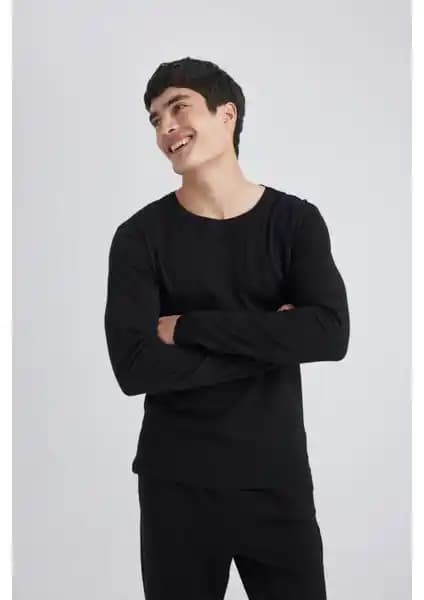 DeFacto Slim Fit Bisiklet Yaka Uzun Kollu Pijama Üstü Modern ve Konforlu Tasarım