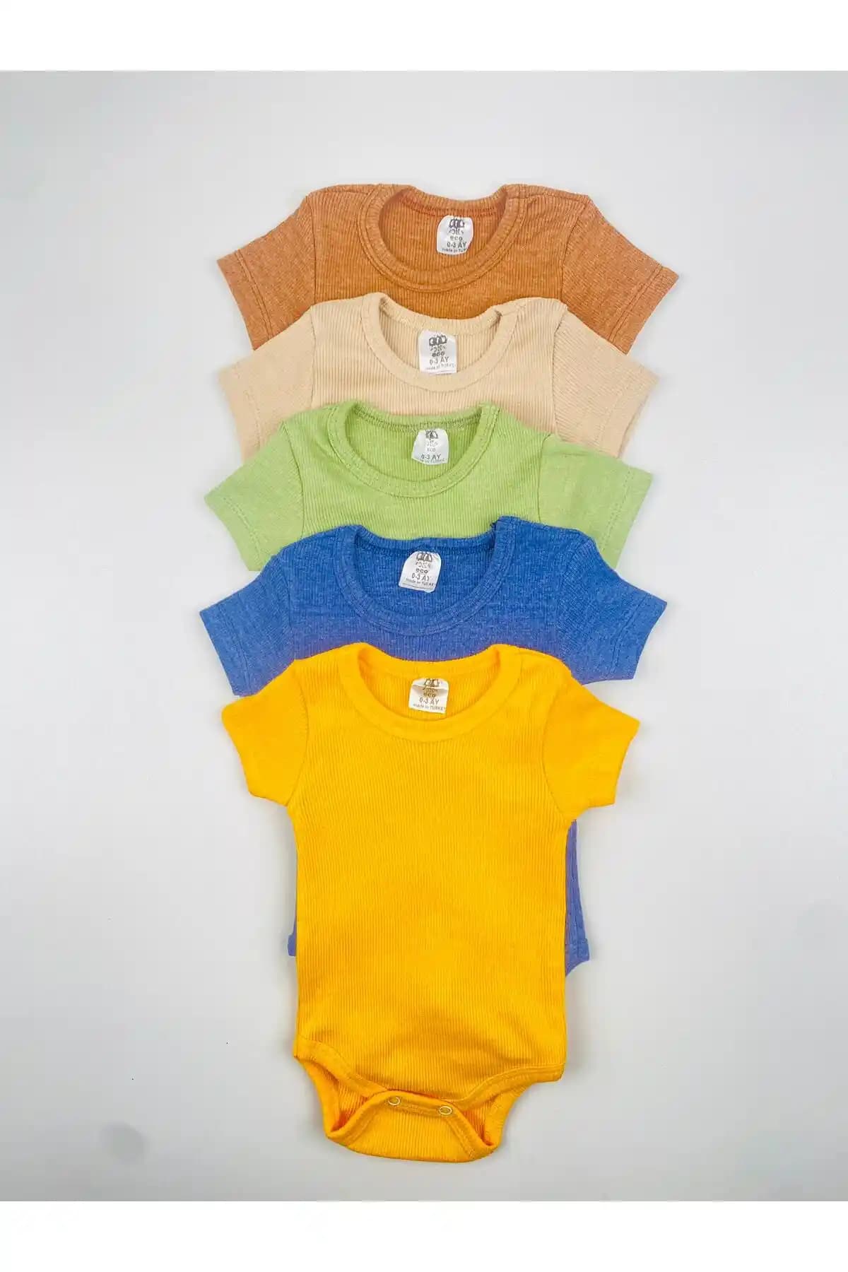 EFU BABY 5'li Esnek Kaşkorse Kısa Kol Body Bebekler İçin Rahat ve Şık Giyim Seçeneği