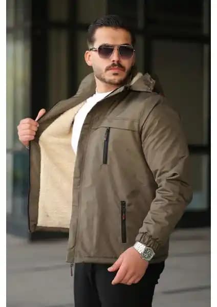 Emay-D Erkek İç Kürklü Kapüşonlu Mont Modern ve Şık Tasarımıyla Günlük Kullanım İçin Uygun