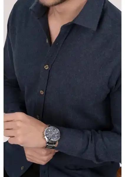 Etikmen Lacivert Slim Fit Oduncu Erkek Gömlek Modern ve Şık Tasarım Özellikleri