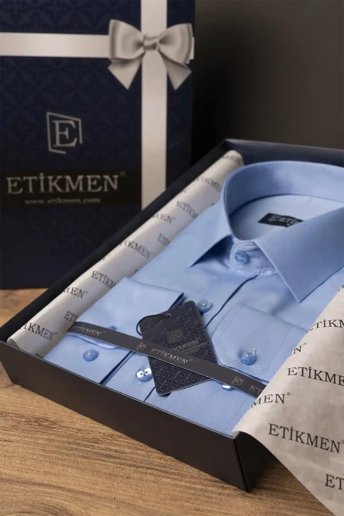 Etikmen Şeker Mavisi Saten Slim Fit Erkek Gömlek Modern ve Şık Tasarım