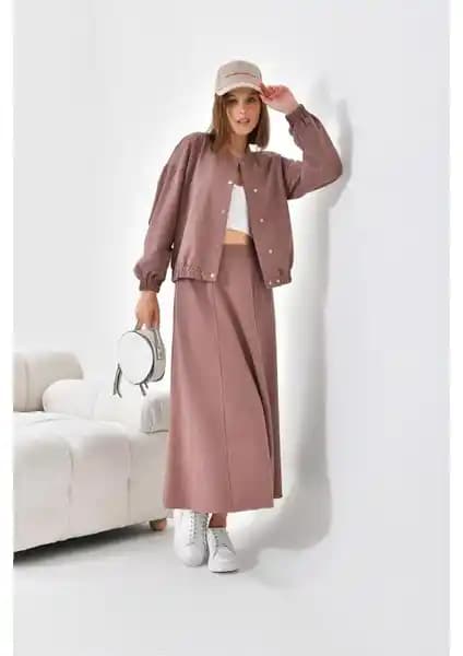 FTZ Women Kadın İki İp Etekli Takım Kahverengi Şıklık ve Konfor Sunar