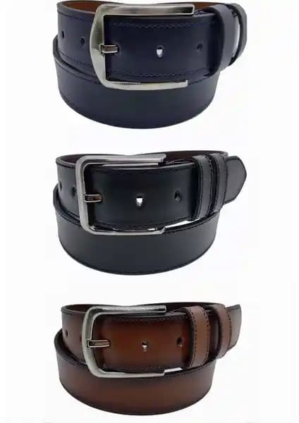 Gutiero Erkek Deri Kemer 3'lü Set Siyah Taba Lacivert Çok Renkli ve Ayarlanabilir