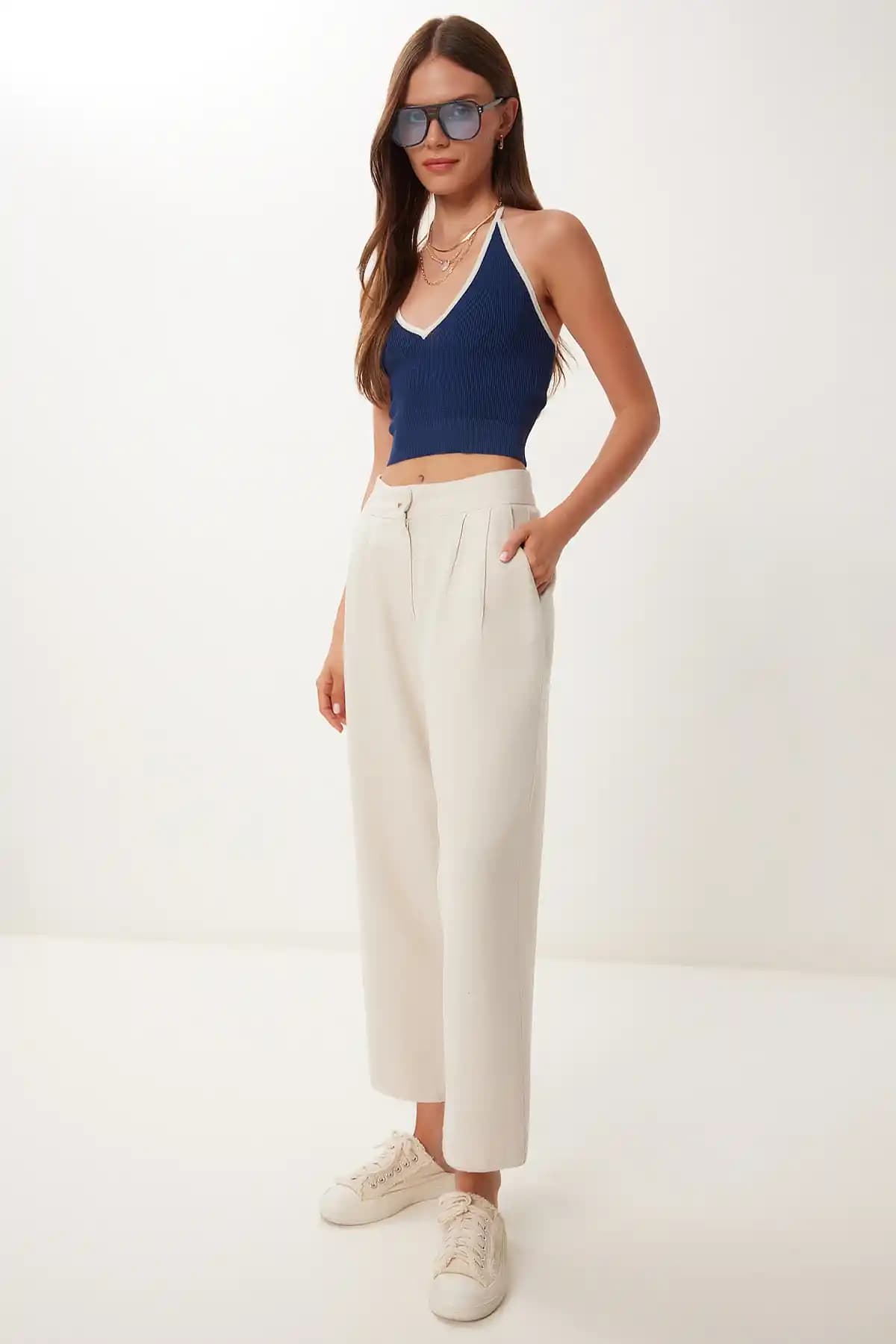 Happiness İstanbul Kadın Keten Şalvar Pantolon: Rahat ve Şık Günlük Giyim Seçeneği