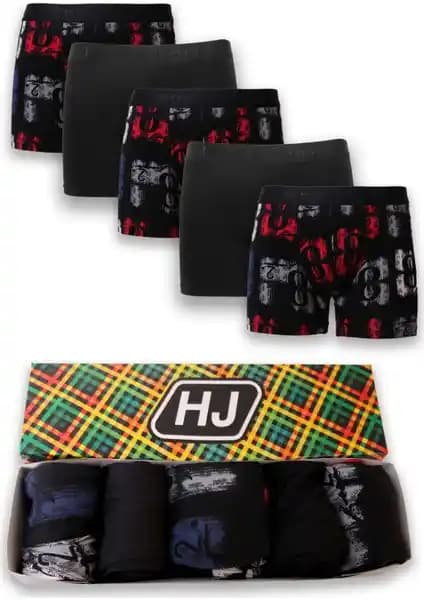 Harry Jons Erkek 5'li Desenli Renkli Pamuklu Premium Boxer Paketi Günlük Kullanım İçin