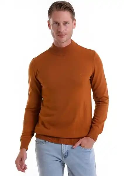 Hatemoğlu Camel Regular Fit Düz Yarım Balıkçı Yaka Triko Kazak Erkekler İçin Şık ve Rahat Kış Giyim Seçeneği