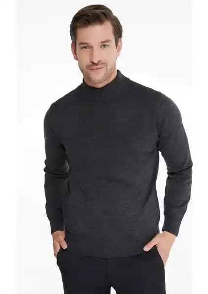 Hatemoğlu Erkek Antrasit Regular Fit Yarım Balıkçı Triko Kazak Günlük ve Şık Kullanım İçin