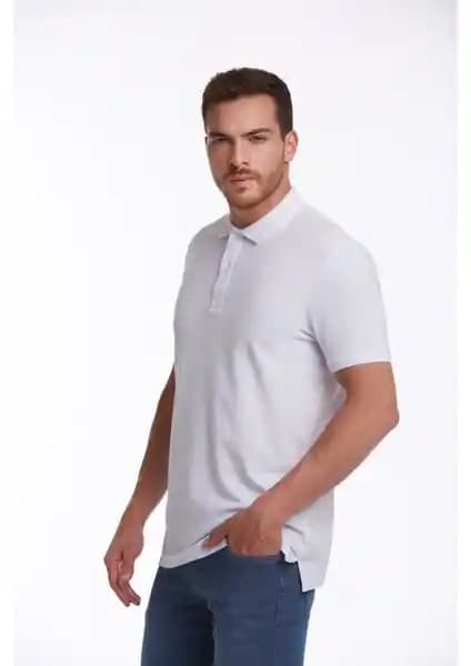 Hatemoğlu Erkek Beyaz %100 Pamuk Regular Fit Polo Yaka Tişört Günlük ve Şık Kullanım İçin Uygun