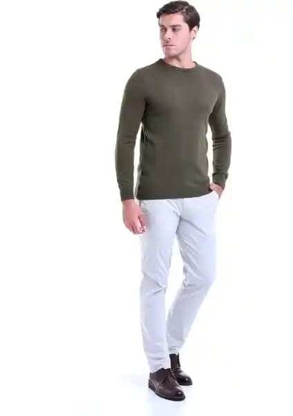 Hatemoğlu Erkek Yeşil Bisiklet Yaka Regular Fit Triko Kazak Modern ve Şık Tasarım