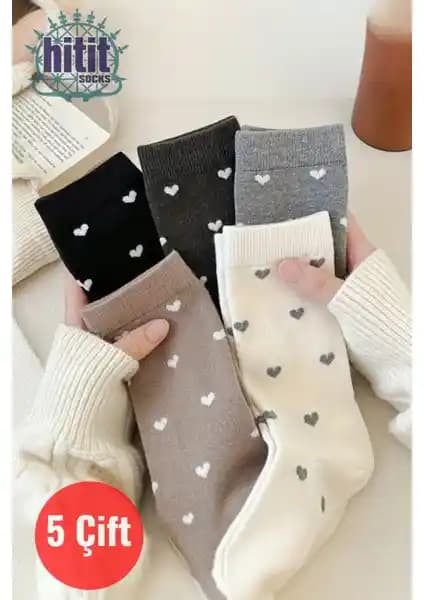 Hitit Socks Kadın 5 Çift Premium Kalite Kalpli Tenis Çorapları Günlük ve Spor Kullanımı İçin Uygun