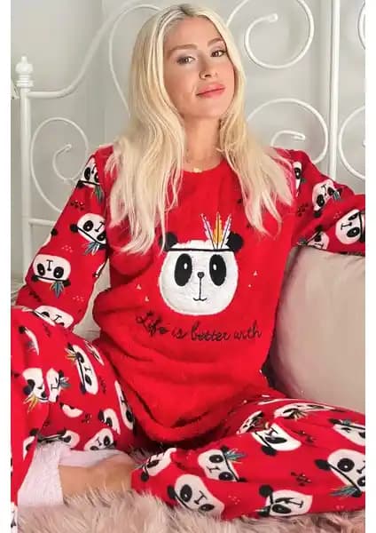 Kadın Peluş Pijama Takımı: Sıcak ve Şık Panda Desenli Kış Giyim Seçeneği