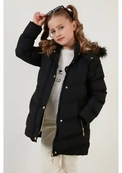 Lela Suni Kürklü Kapüşonlu Şişme Mont Kız Çocuklar İçin Dayanıklı ve Şık Kış Kıyafeti