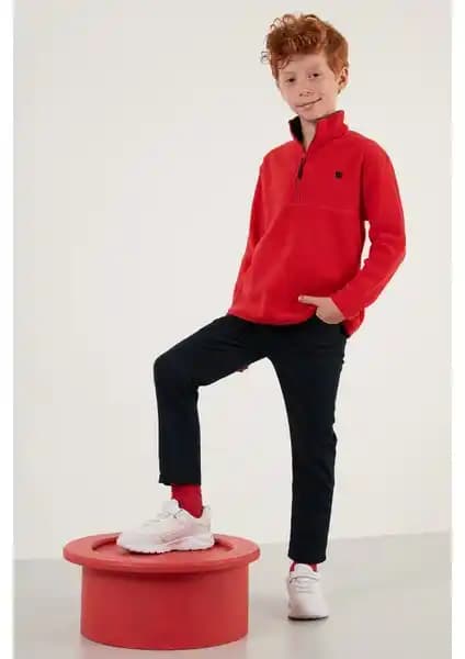 Lela Yuşak Dokulu Fermuarlı Dik Yaka Şardonlu Çocuk Polar Kışlık Giysi