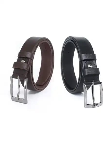 Livize 3,5 cm Siyah ve Kahverengi Erkek Kemer Seti Dayanıklı ve Şık Tasarım