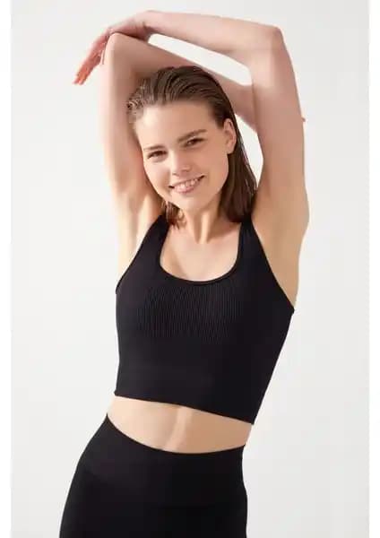 Los Ojos Kadın Siyah Askılı Fitilli Kare Yaka Crop Top Şık ve Konforlu Günlük Giyim Parçası