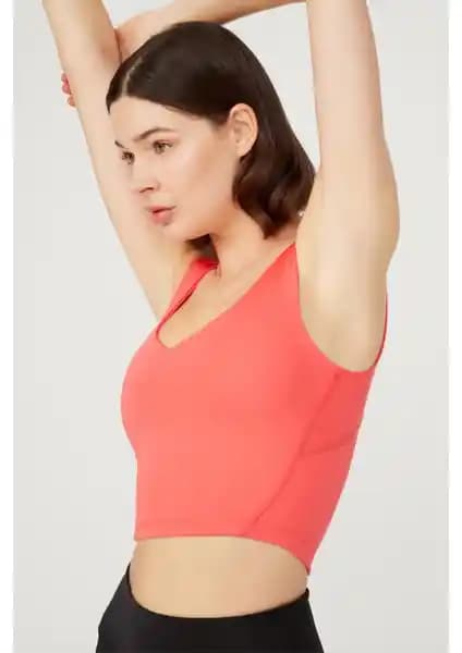 Los Ojos Mercan V Yaka Hafif Destekli Kaplı Spor Sütyeni Kadınlar İçin Konfor ve Şıklık Sunar