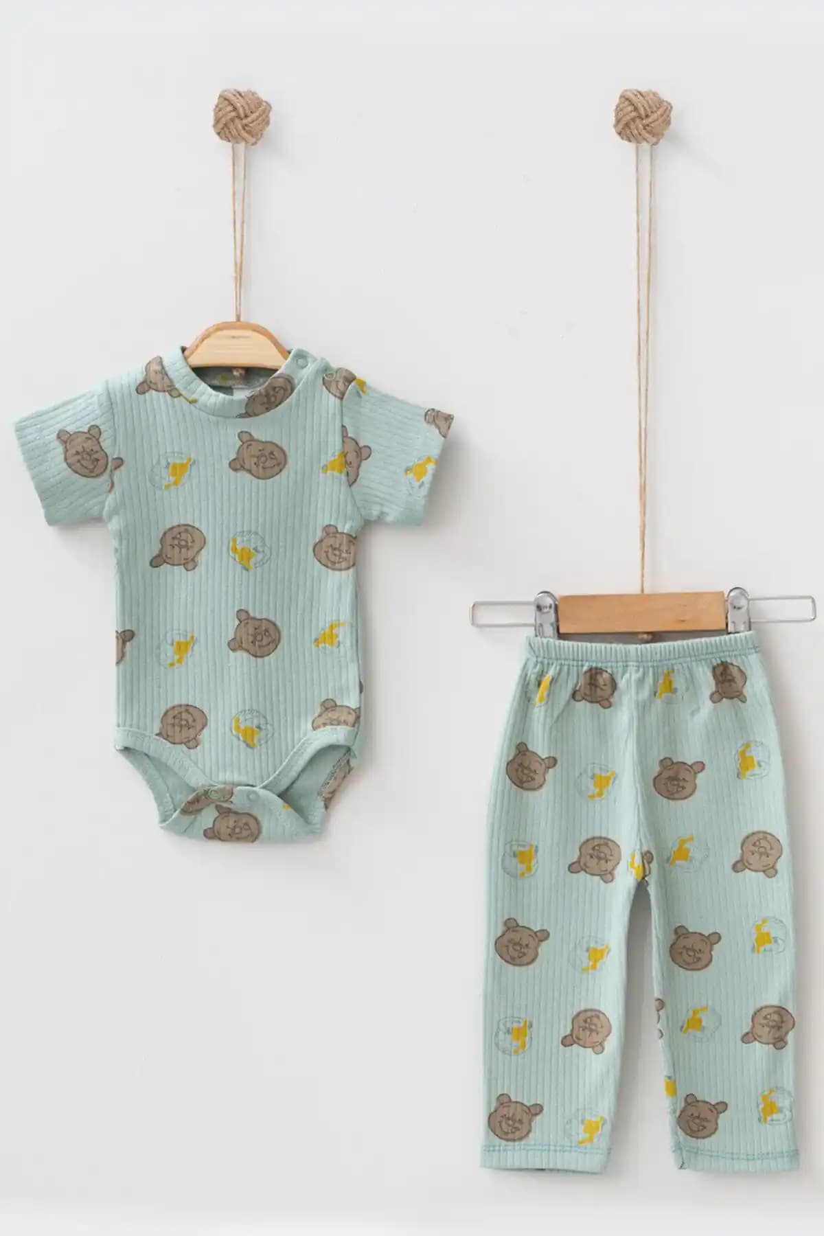 Mai Perla Organik Pamuklu Bebek Takımı Yeşil Desenli Şık ve Konforlu Tasarım