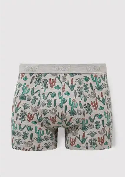 Mavi Kaktüs Baskılı Gri Boxer Erkekler İçin Konfor ve Şıklık Sunan Modern Tasarım