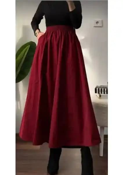 Moda Ulu Çift Cepli Beli Lastikli Uzun Etek: Günlük Şıklık ve Konfor Sunan Tasarım