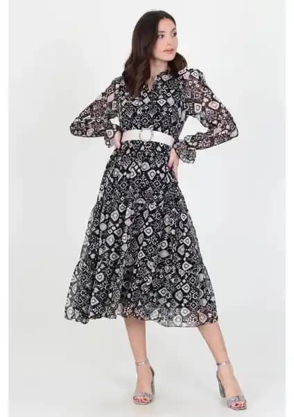 Neşeli Butik Kadın Kemerli Yakası Bağlama Detaylı Desenli Şifon Elbise Özellikleri ve Kullanım Alanları