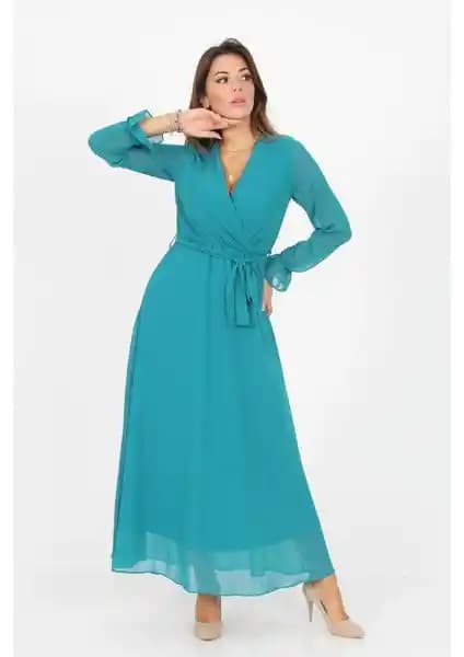 Neşeli Butik Kadın Kruvaze Yaka Bağlama Detaylı Uzun Şifon Elbise Özellikleri ve Kullanım Alanları