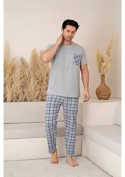 Nisanca Erkek Yazlık Kısa Kollu Pamuklu Pijama Takımı Modern ve Rahat Tasarım
