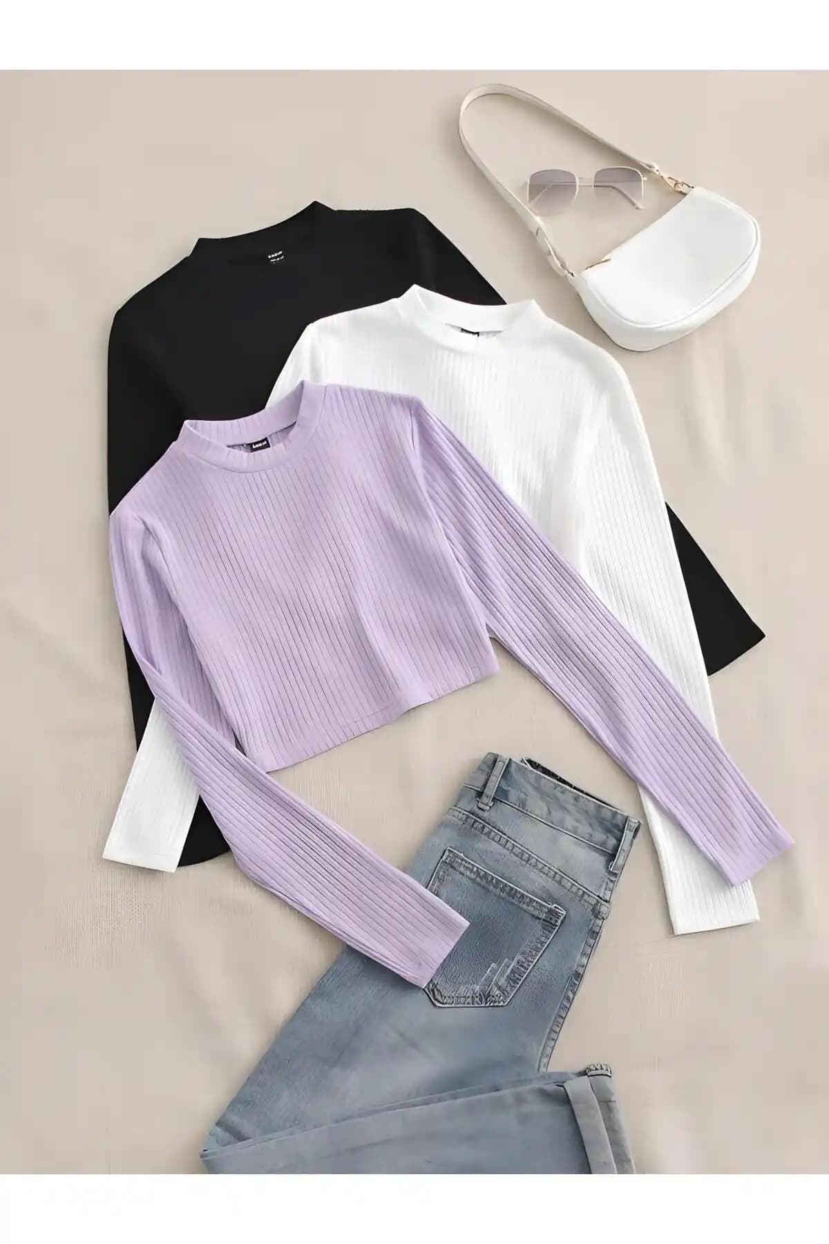 ÖZ PAMUK Kadın 3'lü Fitilli Crop Bluz: Şıklık ve Konforun Modern Buluşması