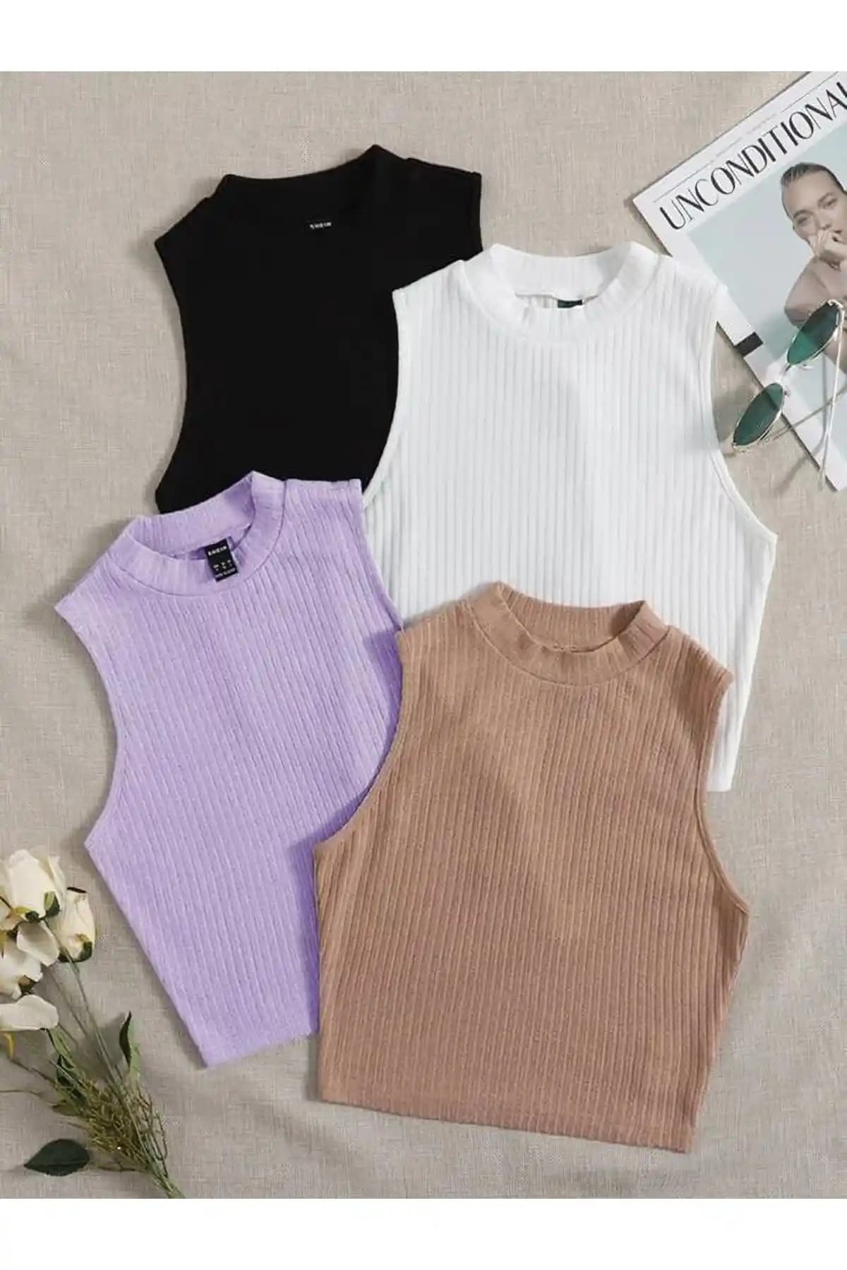 ÖZ PAMUK Kadın 4'lü Fitilli Crop Bluz Seti: Modern ve Şık Günlük Giyim Tercihi