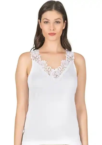 Özkan 2001 Kadın Pamuklu Ribana Dantelli Güpürlü Atlet Şıklık ve Konfor Sunar