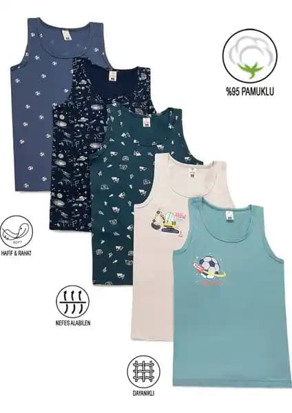 Özkan Erkek Çocuk İç Giyim Atletleri 5'li Paket Karışık Renk ve Desen Seçenekleriyle