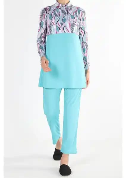 Plistre 2156 Desenli Tam Kapalı 3'lü Tesettür Mayo: Şıklık ve Konforun Birleşimi