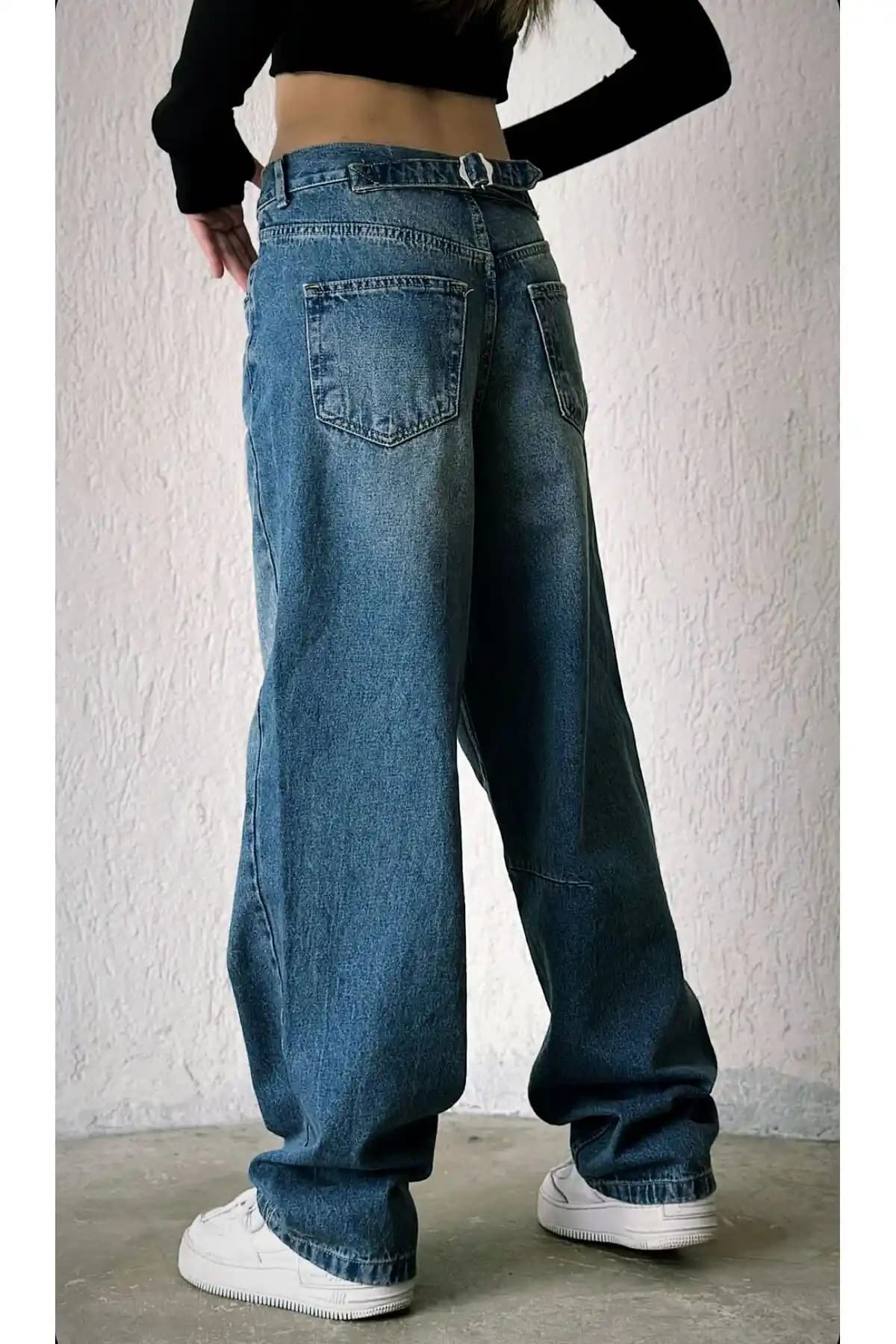 Shield Life Tibet Spreyli Toka Detaylı Bol Kesim Geniş Paça Rahat Baggy Jean Pantolon