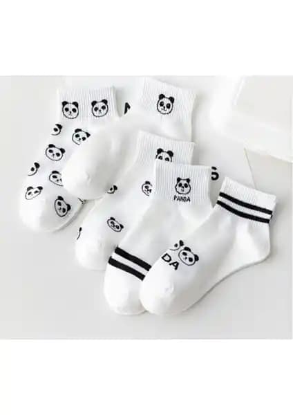 Sockshion Panda Desenli 5 Çift Tenis Kolej Çorapları Şık ve Konforlu Günlük Kullanım