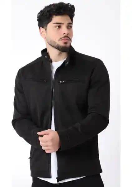 Stil Kombin Erkekler İçin Modern Hakim Yaka Süet Mont Günlük ve Şık Kullanım İçin